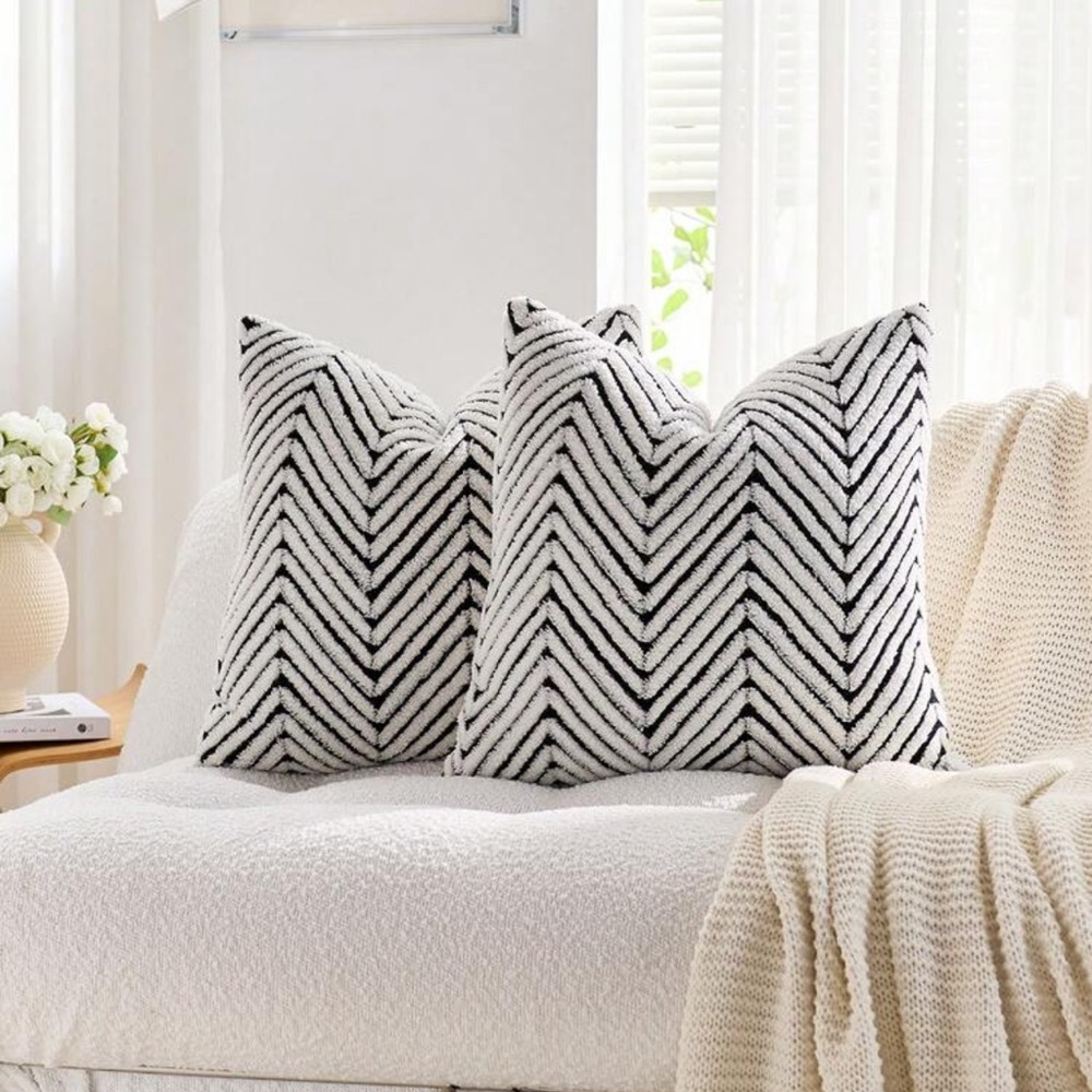 Set of 2 Chevron Throw Pillow Covers, Black and White